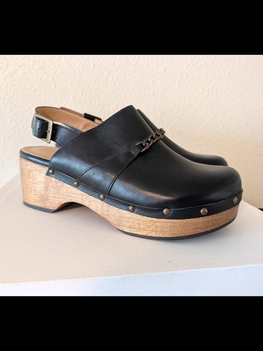 Anthropologie Silent D Women's Leather Slingback Clogs Black Size 41 (US 10)